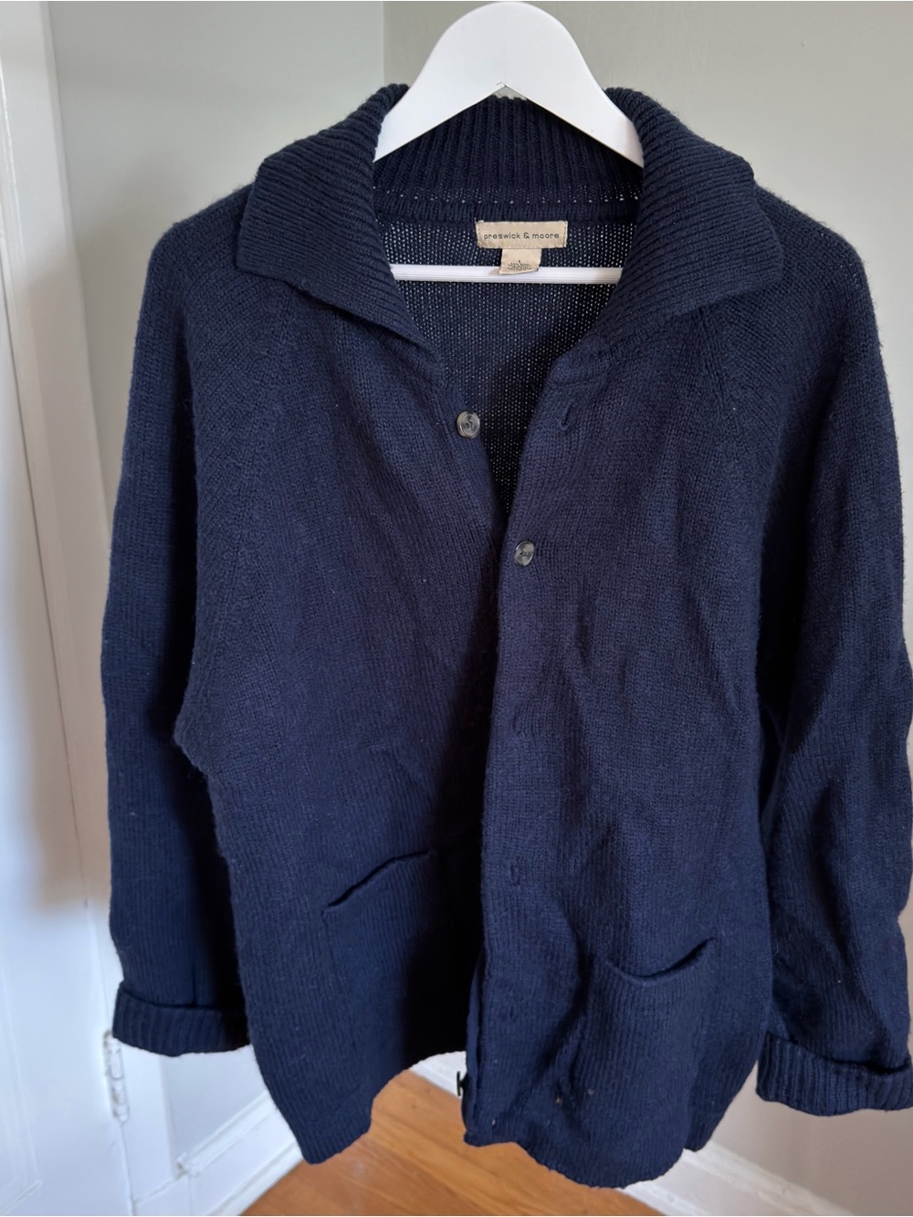 Preswick & Moore Shawl Collar Navy Men's Cardigan Sweater